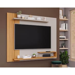 Painel Quarto P- Tv Até 50 Pol Floripa C- Prateleiras Ripado 161x135cm Off White-nature - Permóbili
