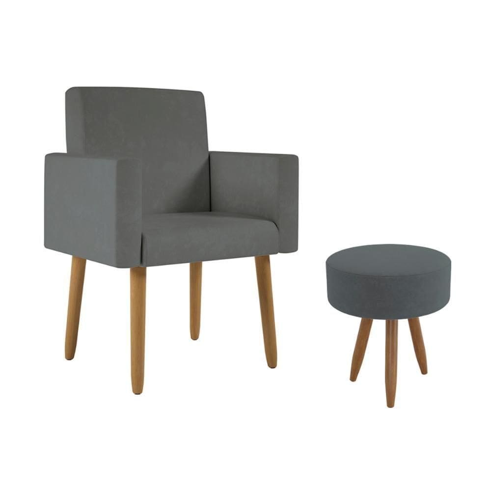 Poltrona Decorativa Cadeira Consultorio Com Puff - Balaqui Cor:cinza Cinza