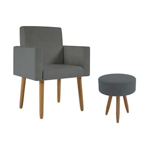 Poltrona Decorativa Cadeira Consultorio Com Puff - Balaqui Cor:cinza Cinza