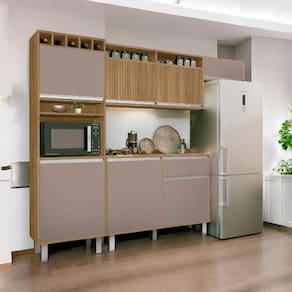 Cozinha Smart Torre Armário Geladeira Balcão Freijó e Connect