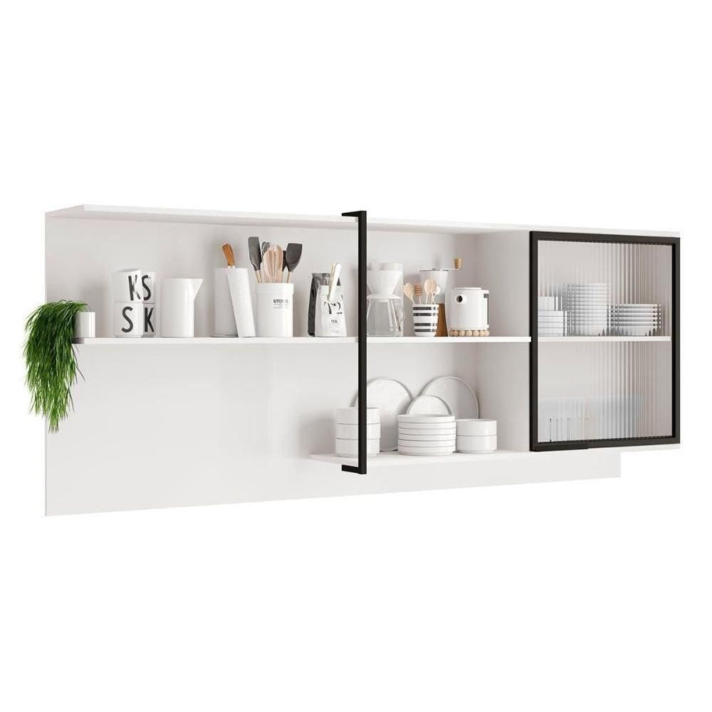 Armário Aéreo Para Cozinha Alpha 2504 Com 1 Porta Com Vidro Canelado 200cm Branco