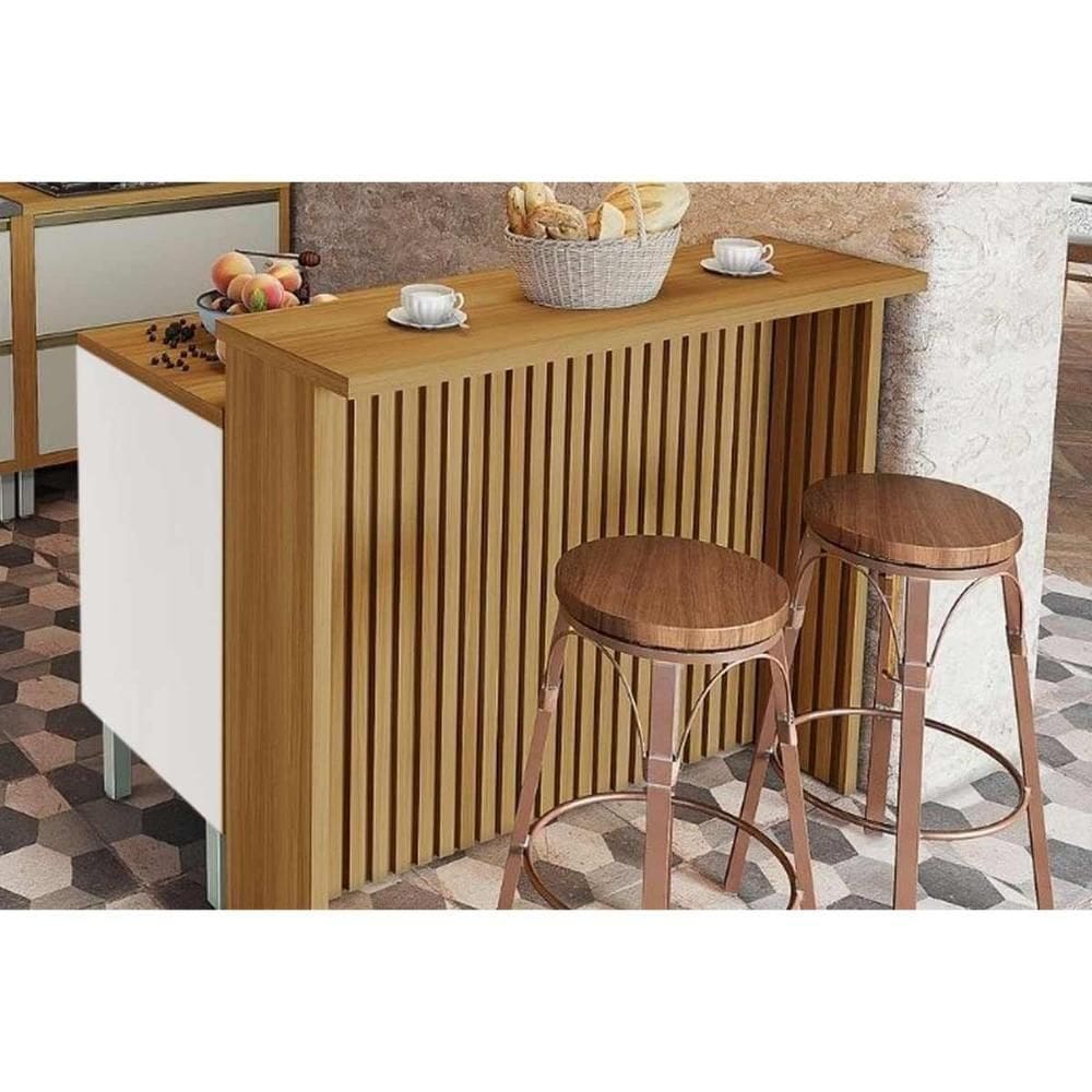 Bancada Ilha Cozinha Rainha Com 1 Porta E 4 Gavetas 120cm Branca Nature