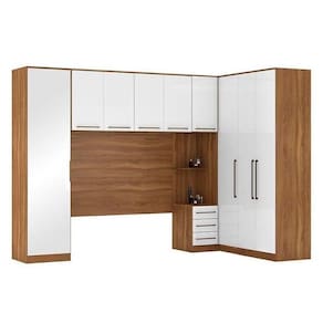 Modulado De Quarto Irlanda 6 Peças (3 Armários + 1 Ponte Aérea + 2 Complementos) Qcm163 Amendola-branco - Demóbile