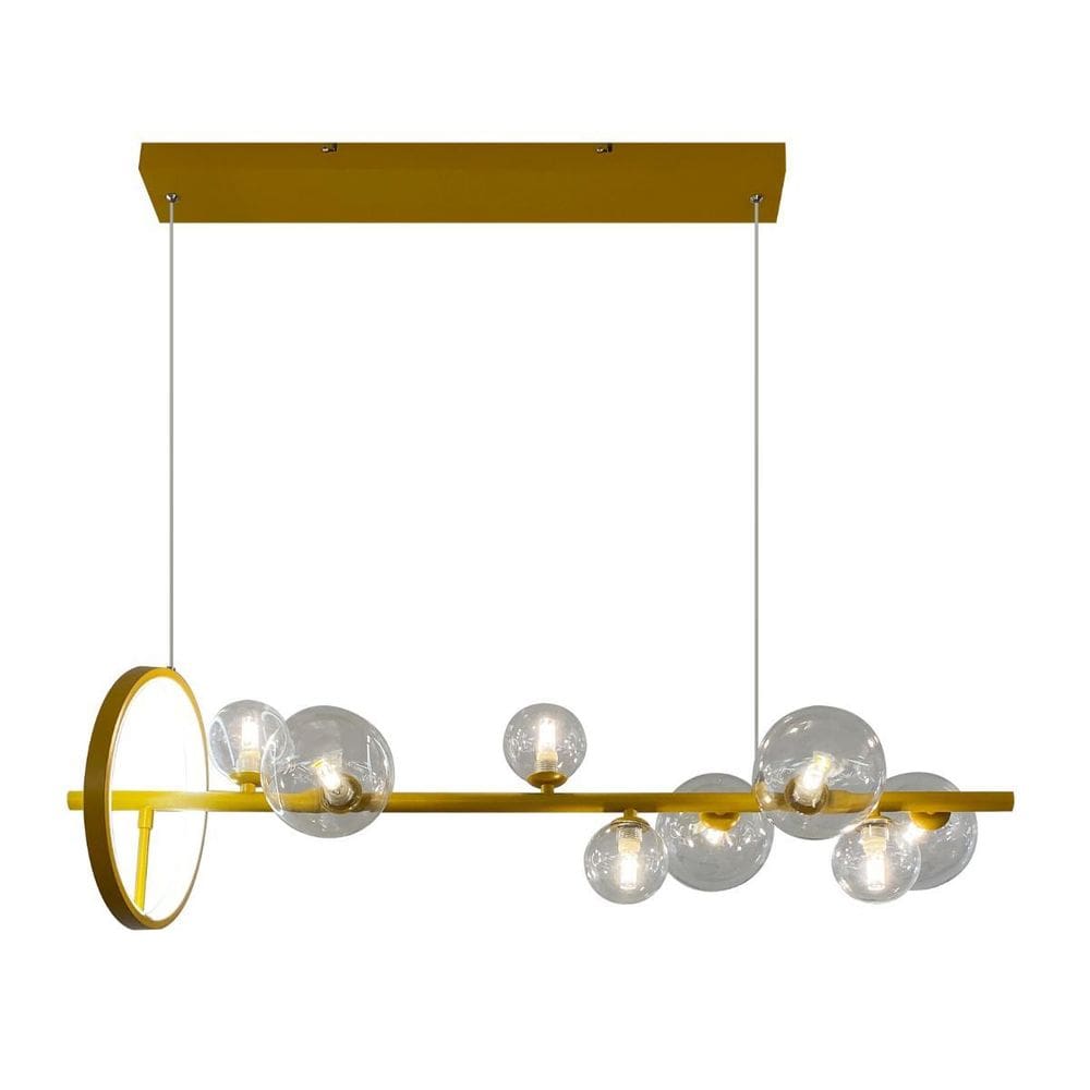 Pendente Led Retangular 94Cm Metal E Vidro Dourado