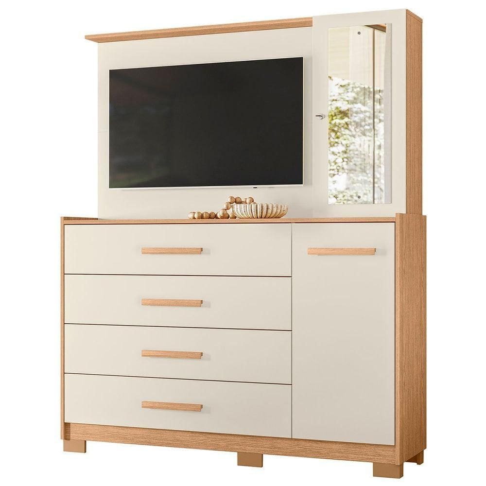 Cômoda Com Painel Para Tv 43 4 Gavetas 2 Portas Ilha Bela Freijo Off White