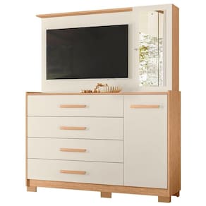 Cômoda Com Painel Para Tv 43 4 Gavetas 2 Portas Ilha Bela Freijo Off White