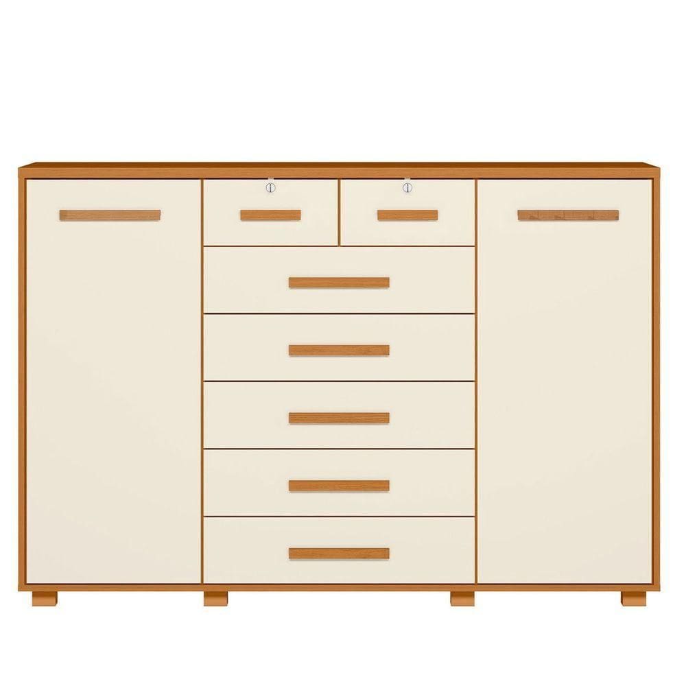 Cômoda Sapateira Grande 7 Gavetas 2 Portas Mdp Mdf Santana Cinamomo Off White
