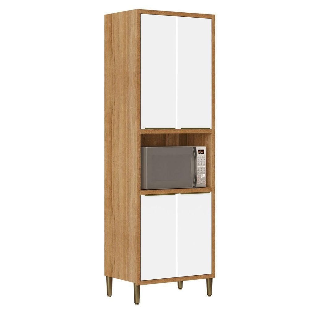 Paneleiro Para Cozinha Com Nicho de Microondas 4 Portas Opala Carvalho Branco
