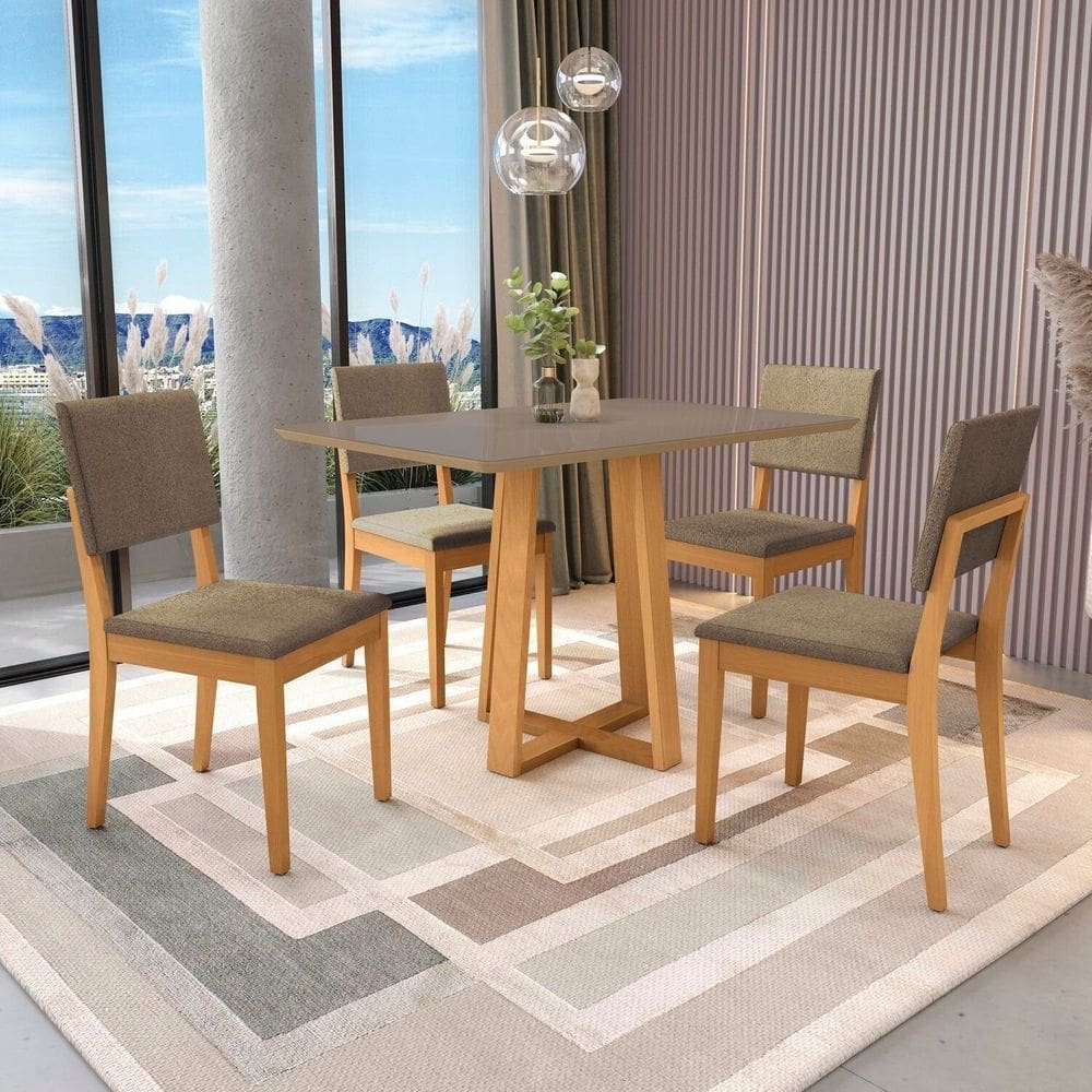 Conjunto Mesa Elma com 4 Cadeiras em Madeira Maciça  Cinza
