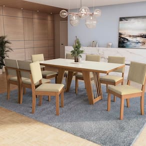 Conjunto Mesa Cinara com 8 Cadeiras 82x180x90 Cm Canela/Bege