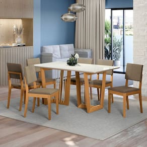 Conjunto Mesa Clara com 6 Cadeiras em Madeira Maciça Cinza