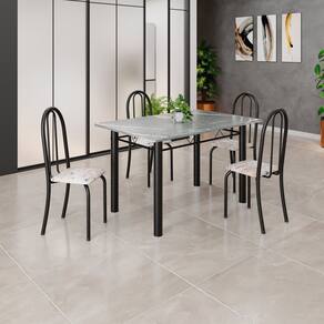 Conjunto de Mesa Tubular 120cm X 75cm Tampo em Granito Topázio com 4 Cadeiras Iris Bege / Preto