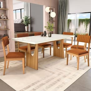 Conjunto Mesa Mila com 6 Cadeiras em Madeira Maciça Terracota