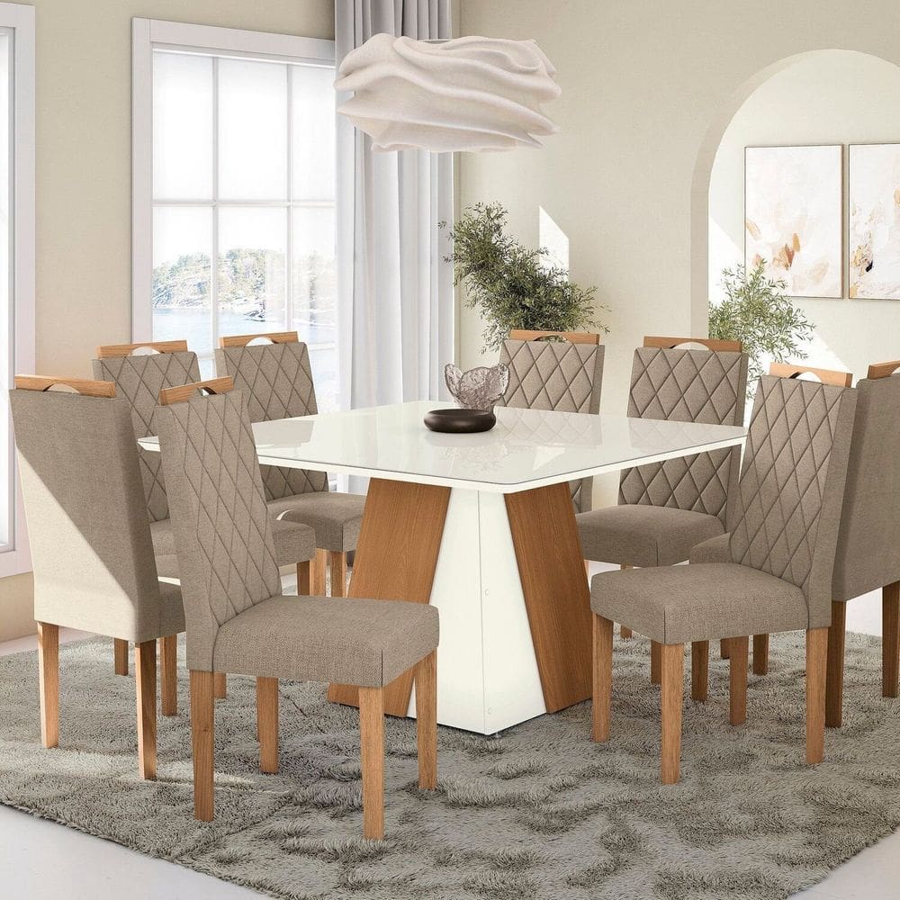 Conjunto Mesa Dalia com 8 Cadeiras 80x135x135 Cm Euca/Amêndoa