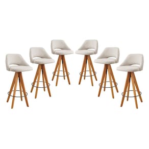 Kit 6 Banquetas Giratórias Estofadas com Encosto Nicole Nude