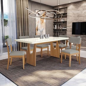 Conjunto Mesa Mila com 6 Cadeiras em Madeira Maciça Cinza