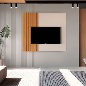 Painel para Tv Ripado Boto 1.4 136x140x4,5 Cm Off White/Marrom