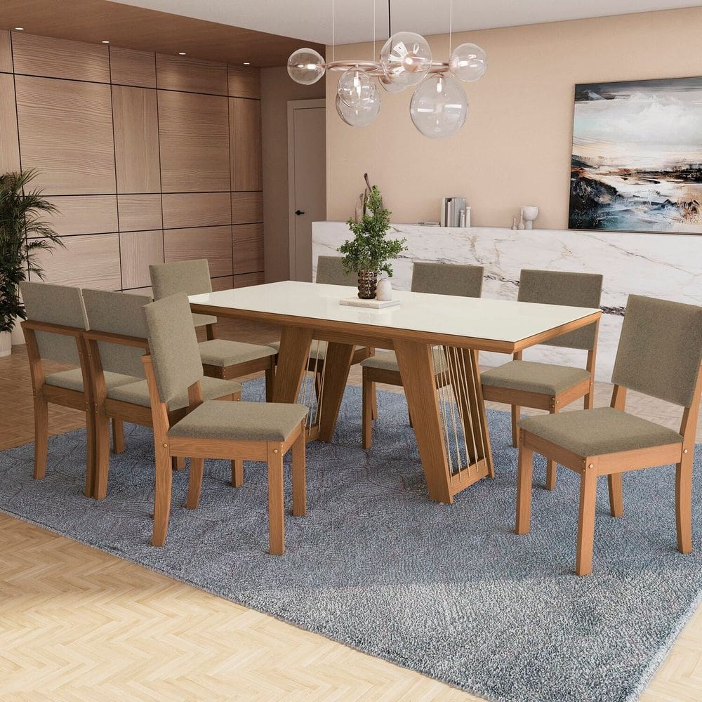 Conjunto Mesa Dalia com 8 Cadeiras 82x180x90 Cm Canela/Cinza
