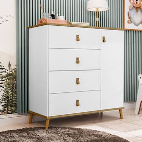 Cômoda/sapateira Jujuba - com 4 Cadeiras Branco / Marrom