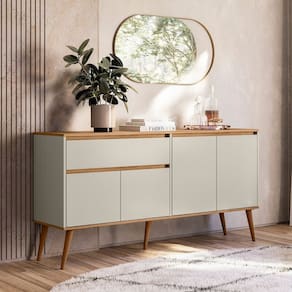 Aparador Buffet 4 Portas 1 Gaveta Retrô Ravi Off White/Marrom
