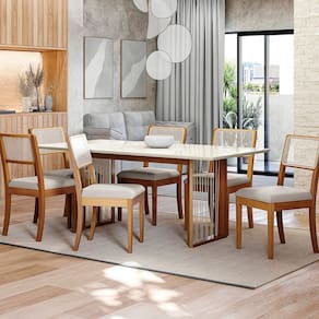 Conjunto Mesa Eva com 6 Cadeiras em Madeira Maciça Caqui