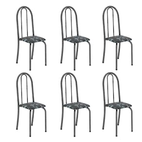 Kit 6 Cadeiras Tubular Iris B 96x36x41 Cm Preto/Mart Prata