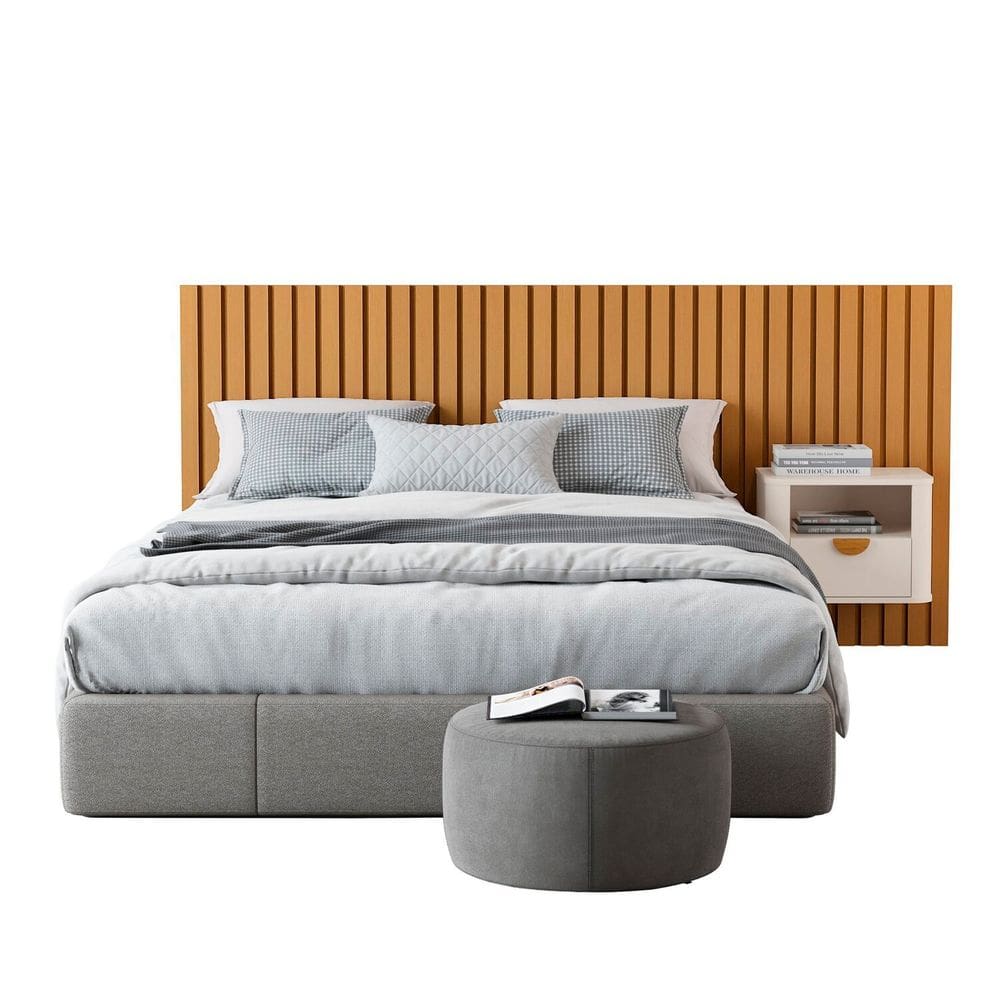 Cabeceira Ripada Maracá Queen com 1 Mesa de Cabeceira Curva Buriti OFFWHITE