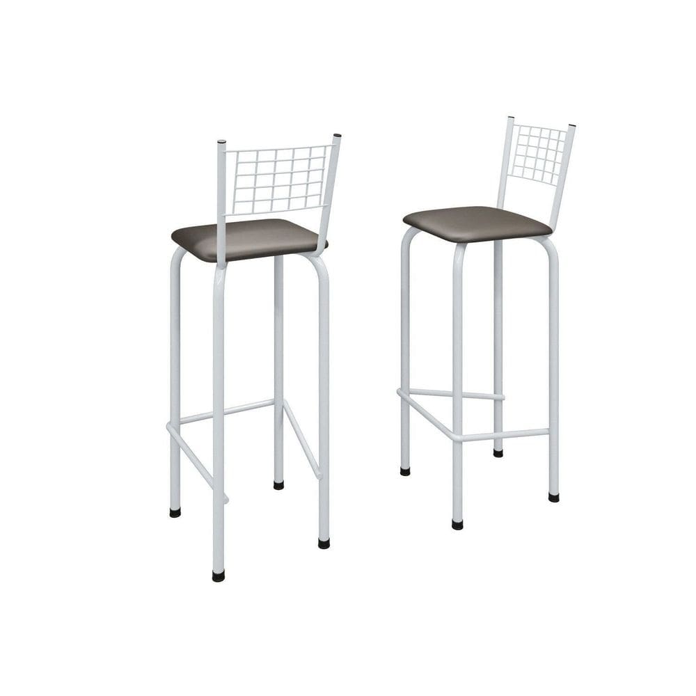 Kit com 2 Banquetas Tubular Iza 36cm X 41cm X 96cm Preto Liso/Branco