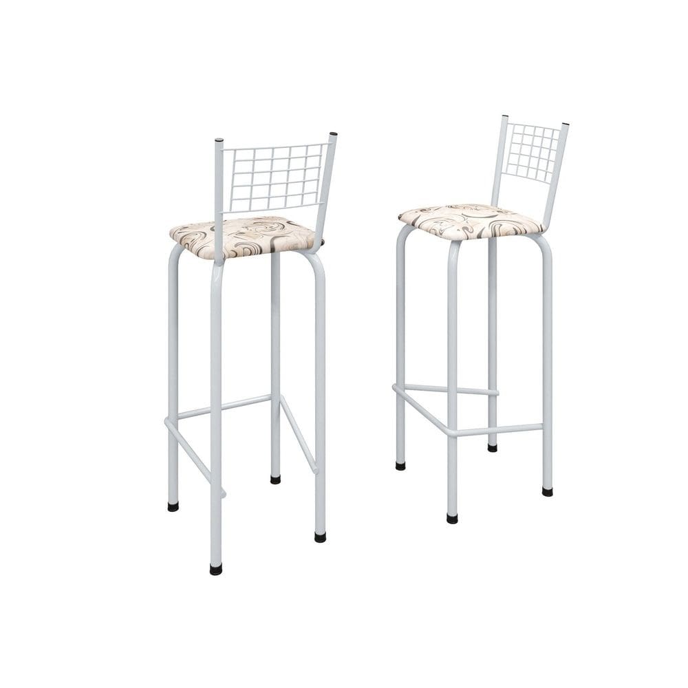 Kit com 2 Banquetas Tubular Iza 36cm X 41cm 96cm Arabesco/ Branco