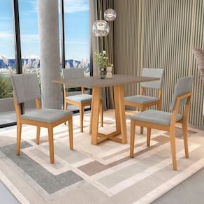 Conjunto Mesa Elma com 4 Cadeiras Madeira Maciça Cinza