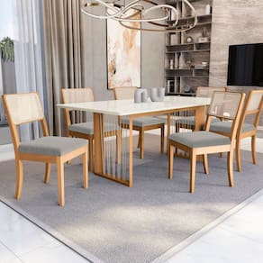 Conjunto Mesa Eva com 6 Cadeiras em Madeira Maciça Cinza