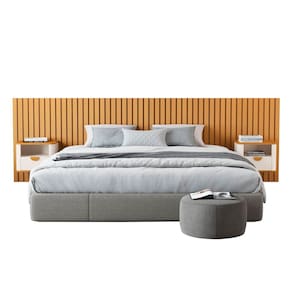 Cabeceira Ripada Maracá King com 2 Mesas de Cabeceira Buriti OffWhite/Marrom
