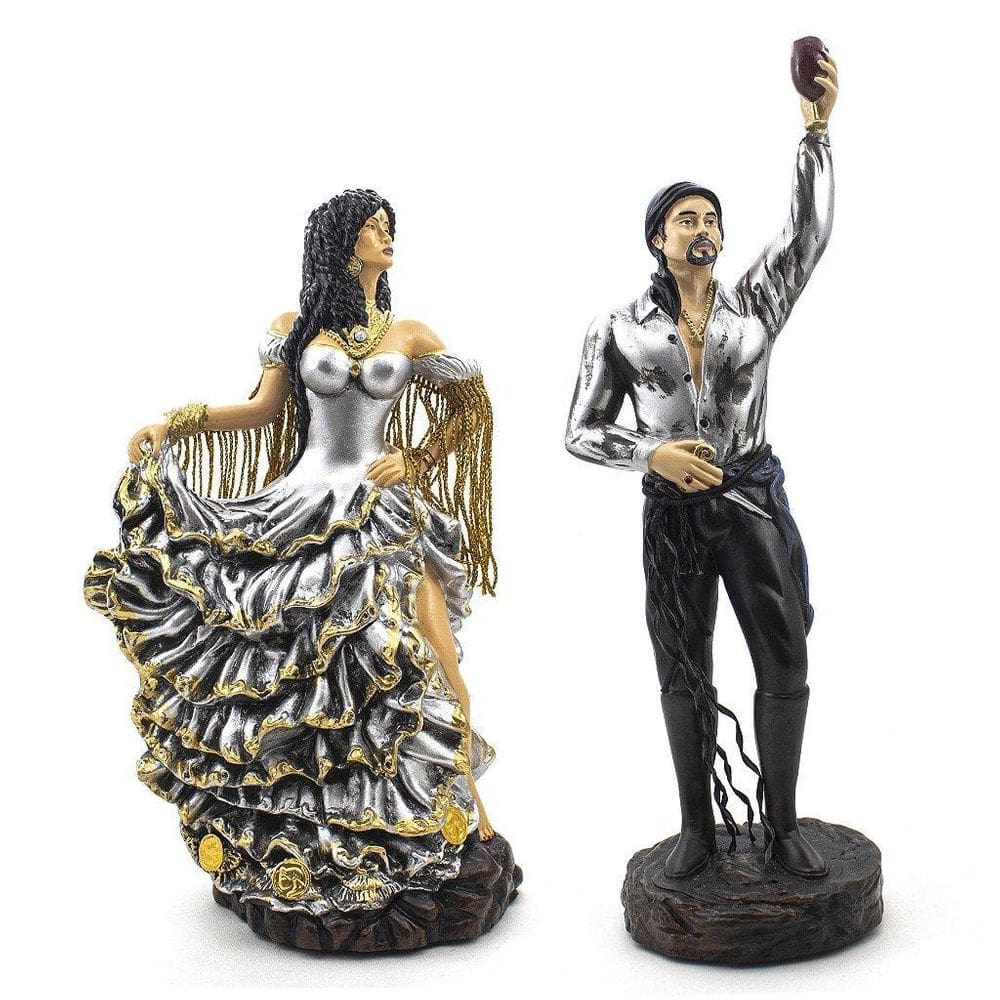 Kit Imagem Casal Cigano Luxo Prata Resina Médio