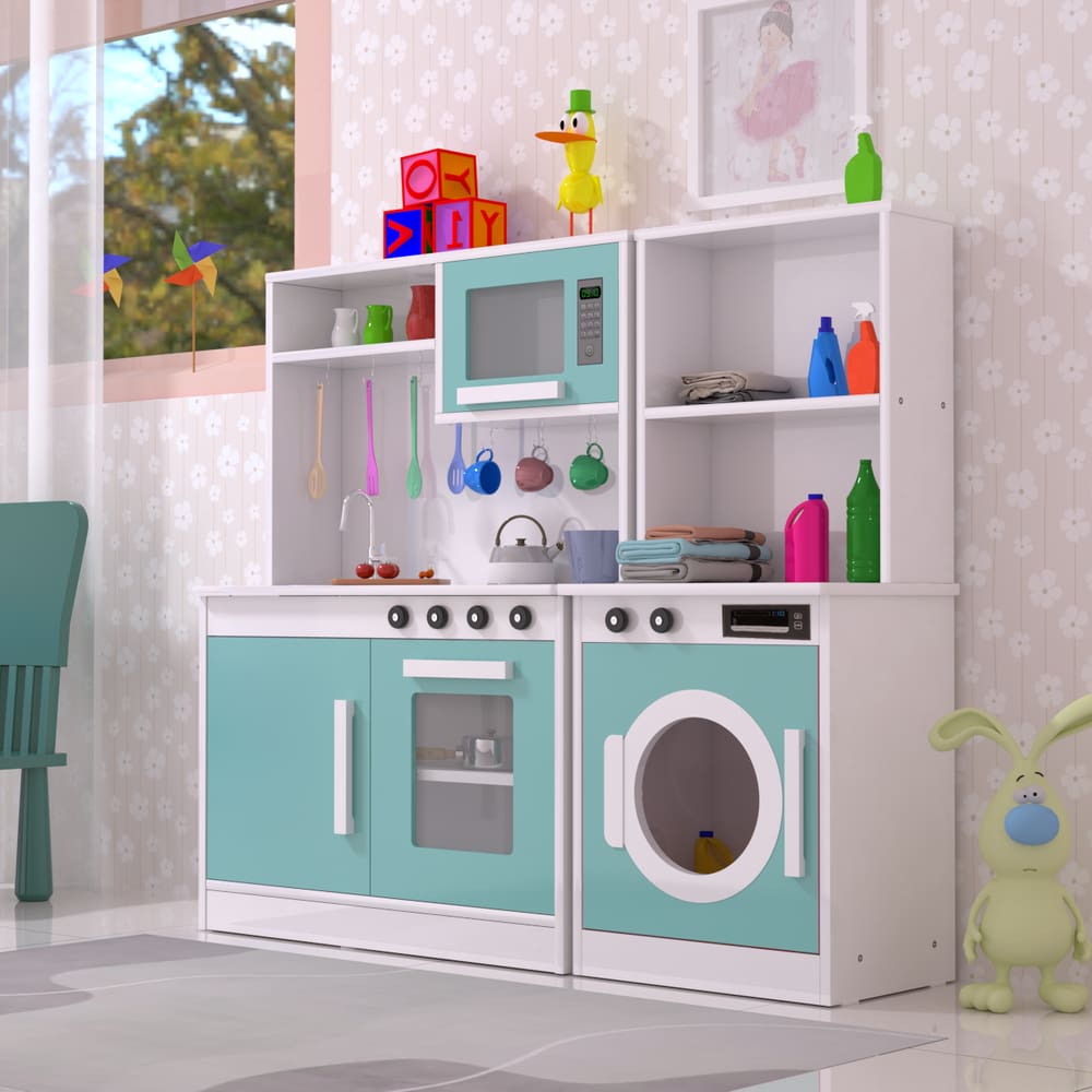 Conjunto Cozinha E Máquina De Lavar Brincar De Faz De Conta 100% MDF