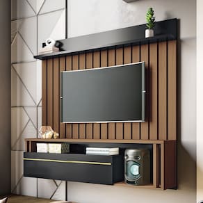 Painel TV 55 Pol 160cm Bancada Suspensa Self Preto/Castanho - HB Móveis