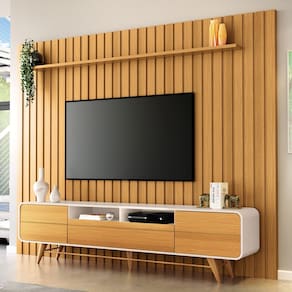 Painel TV 85 Pol You 2.7 com Bancada Época Cinamomo/Off - HB Móveis