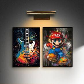 Kit 2 Quadros Quarto Menino Rock E Gamer 24X18Cm - Com Vidro