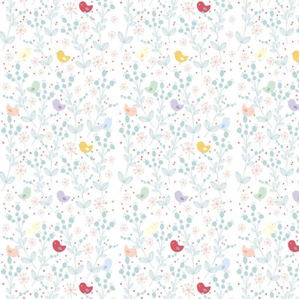 Papel Parede Jardim E Pássaros Coloridos Decorativo Adesivo