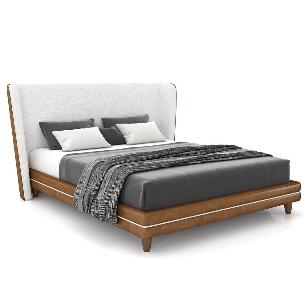 Cama King 195cm Com Cabeceira Many P02 Bouclê Off/Caramelo - Mpozenato
