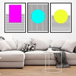 Kit 3 Quadros Geométrico Círculos E Listras 60X40Cm Preta