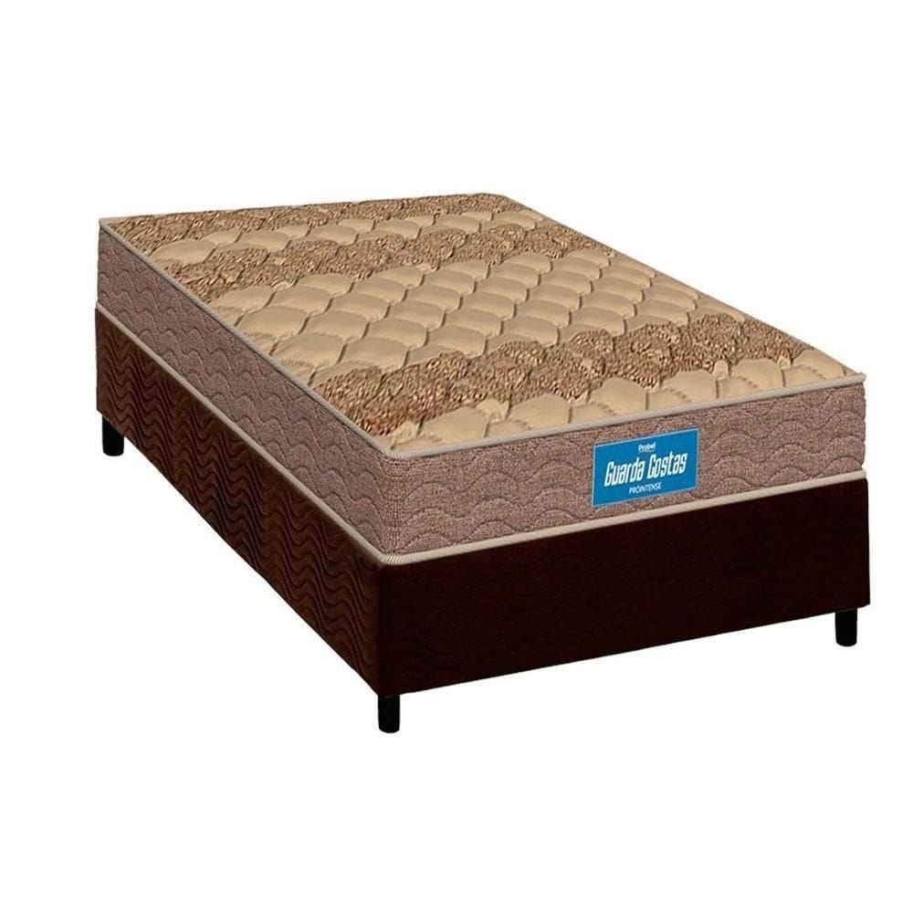 Cama Box Solteiro: Colchão Espuma D33 Probel Firmepedic Guarda Costas Próintense Brown + Base Crc Suede Brown (88x188)