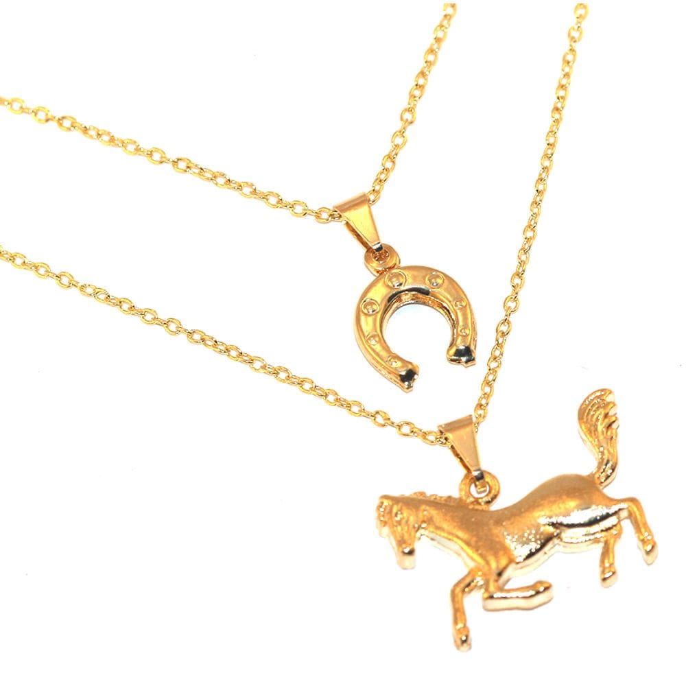 Colar Cordão Duplo Country Cavalo Ferradura Folheado 18k