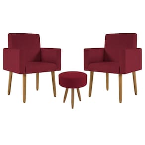 Kit 02 Cadeiras Poltronas Decorativas Com Puff Salão Balaqui Decor Marsala