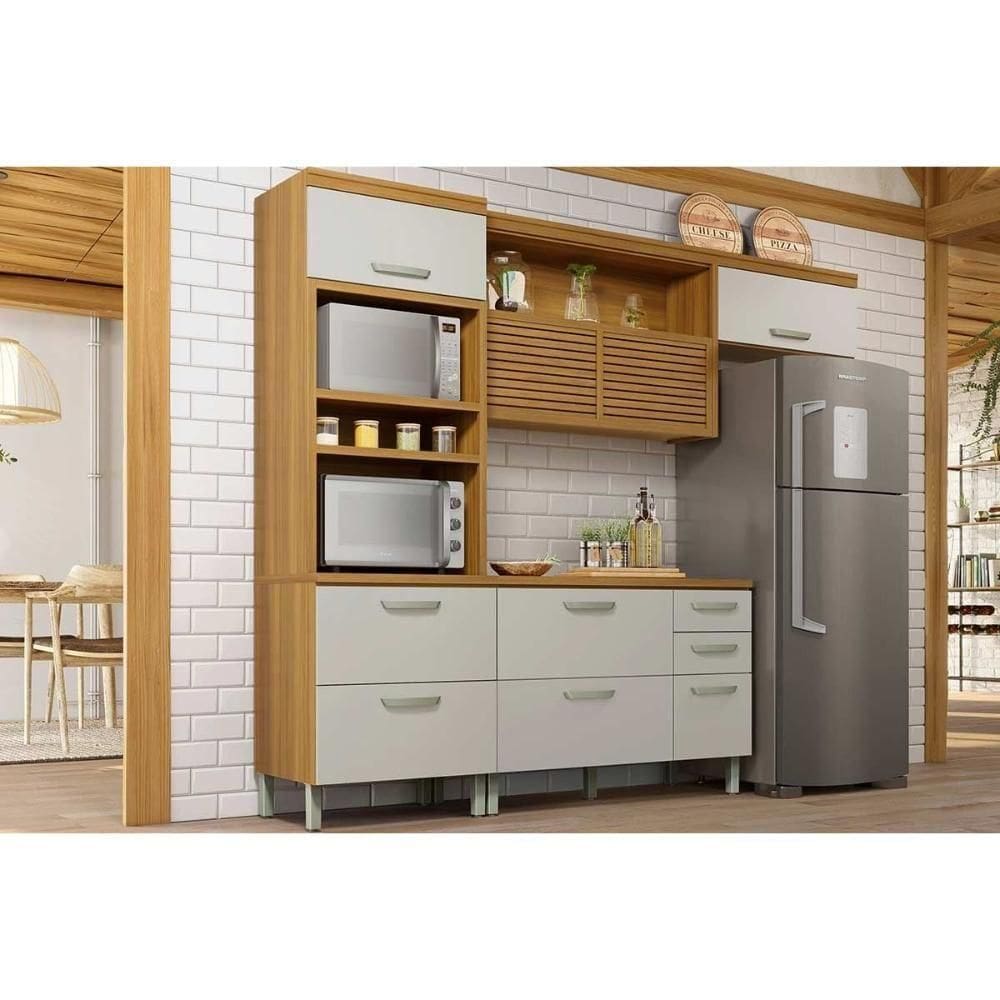 Cozinha Modulada Completa Princesa 3 Peças 1 Aéreo + Balcão + 1 Paneleiro C6p62 Freijó Off White