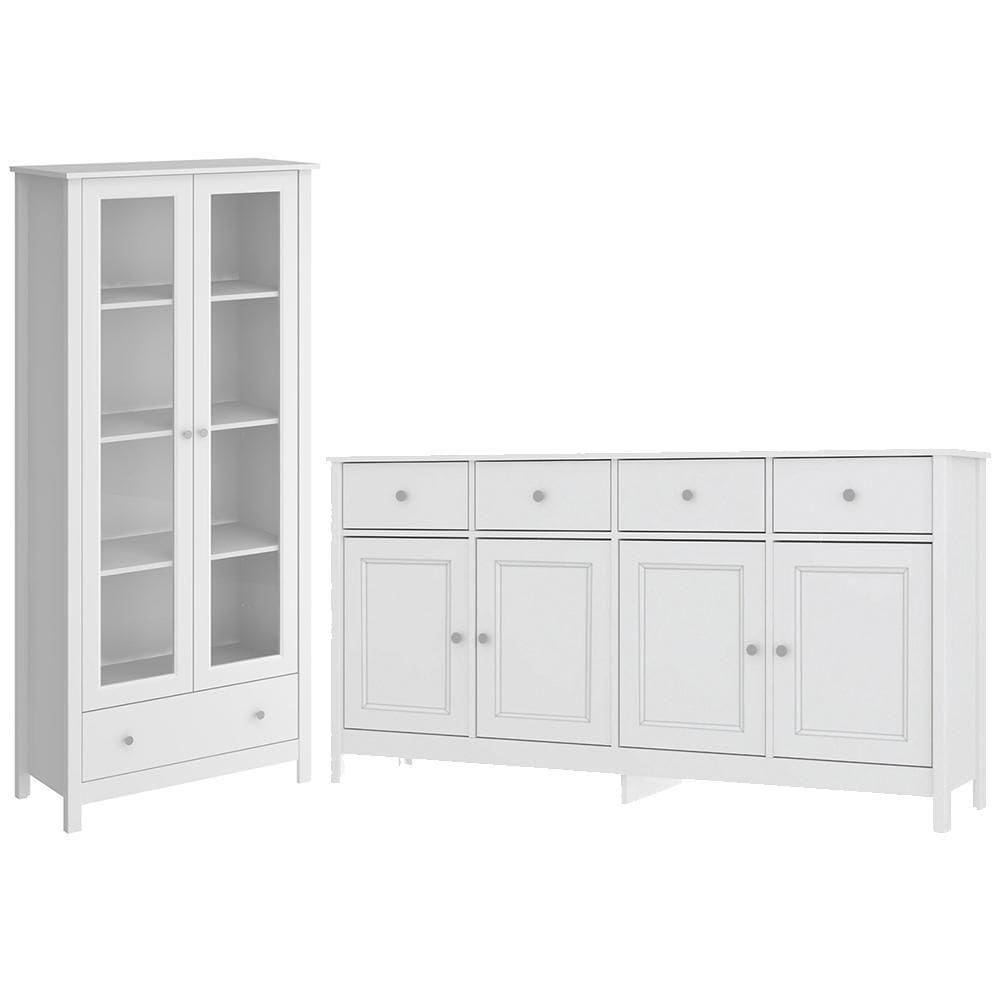 Cristaleira 2 Portas Vidro E Balcao Buffet 4 Portas Branco Dtall Branco
