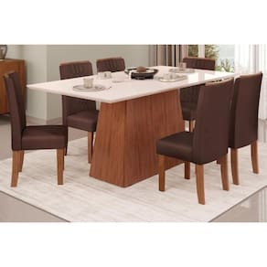 Cozinha Completa Dulce Tampo Madeirado Com Vidro Reto 180x90cm E 6 Cadeiras Zoe Freijó Off White Suede Moca