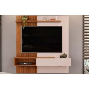 Painel Quarto P- Tv Até 65 Pol Tito Ripado C- 1 Porta 150x164cm Off White-freijó - Dj Móveis