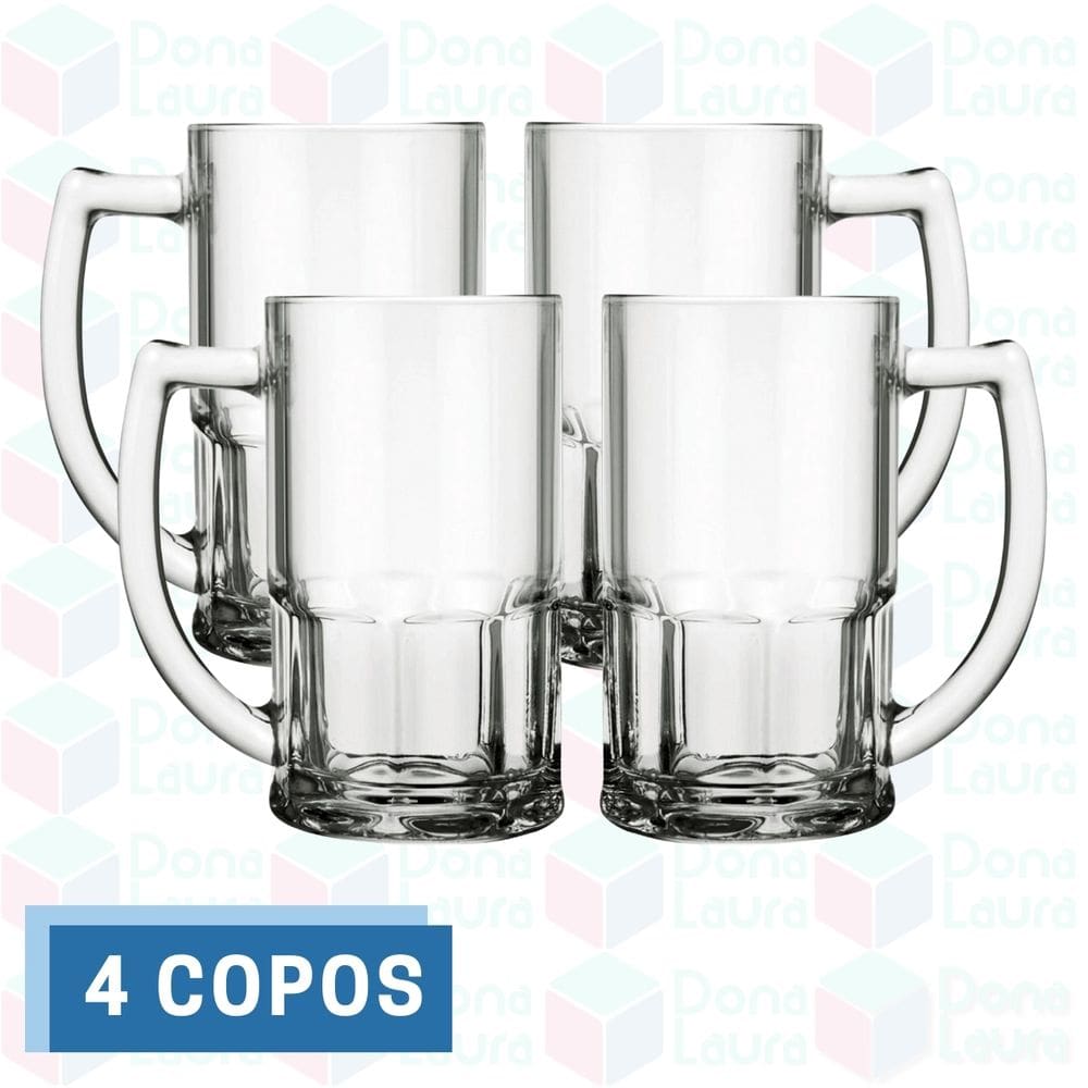 Jogo 4 Canecas Vidro Resistente 320ML Vitamina Smoothies
