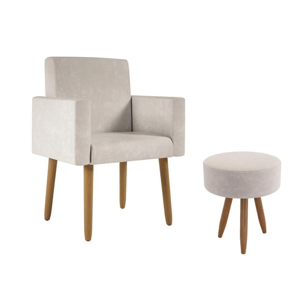 Poltrona Decorativa Cadeira Consultorio Com Puff - Balaqui Cor:bege Bege