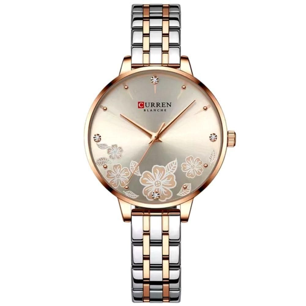 Relógio Feminino Em Aço Inoxidável De Quartzo Ultra Fino Romântico Impermeavel 3atm Bege